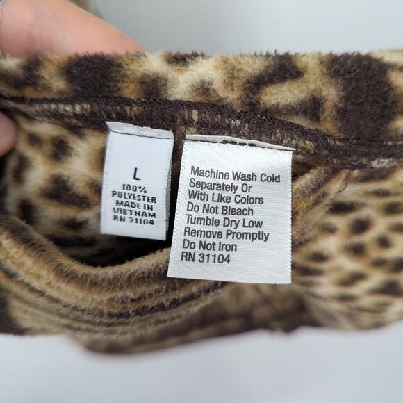 Kim Rogers Fleece Vest L Brown Animal Print Sleeveless Zip Jacket Cozy Fall - Picture 4 of 4